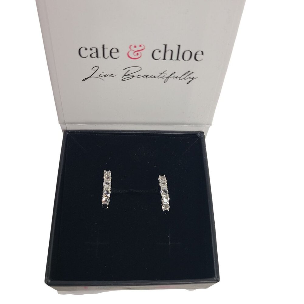 NEW Cate & Chloe Bethany 18K White Gold Hoop Earrings With Cubic Zirconia Stones